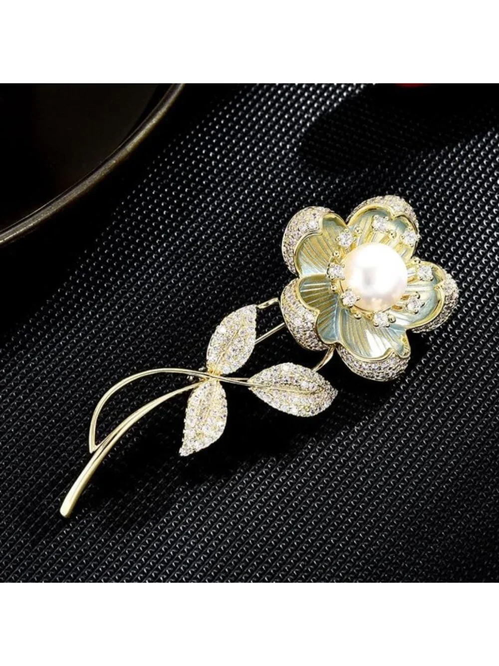 Elegant Flower Brooch with Rhinestones & Pearls - Perfect Gift for Her, Birthday